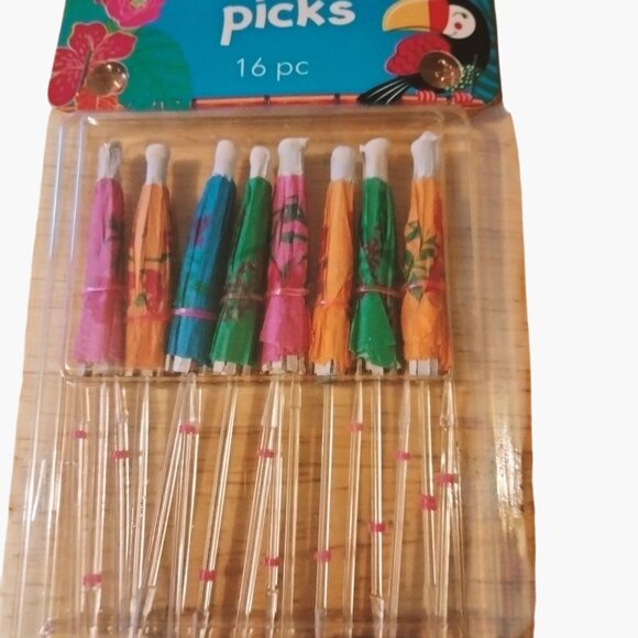 Umbrella Cocktail Picks Boat Drinks Pool Party Tropical Tiki 16 Pc Colorful - Picture 2 of 6